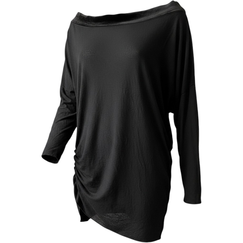 Tom Ford Womens Off Shoulder Ruched Velvet Trim Top‎ Black TSJ246 Size 38